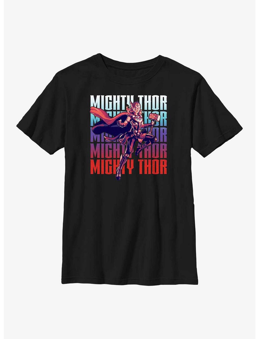 Marvel Thor: Love and Thunder Mighty Thor Text Stack Youth T-Shirt, BLACK, hi-res