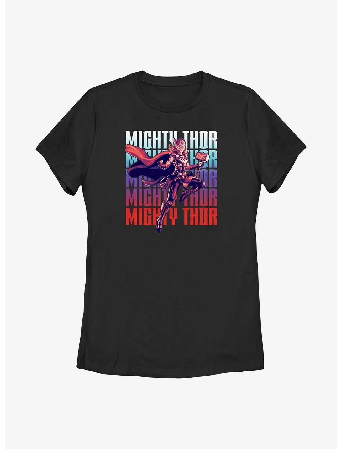 Marvel Thor: Love and Thunder Mighty Thor Text Stack Womens T-Shirt, BLACK, hi-res