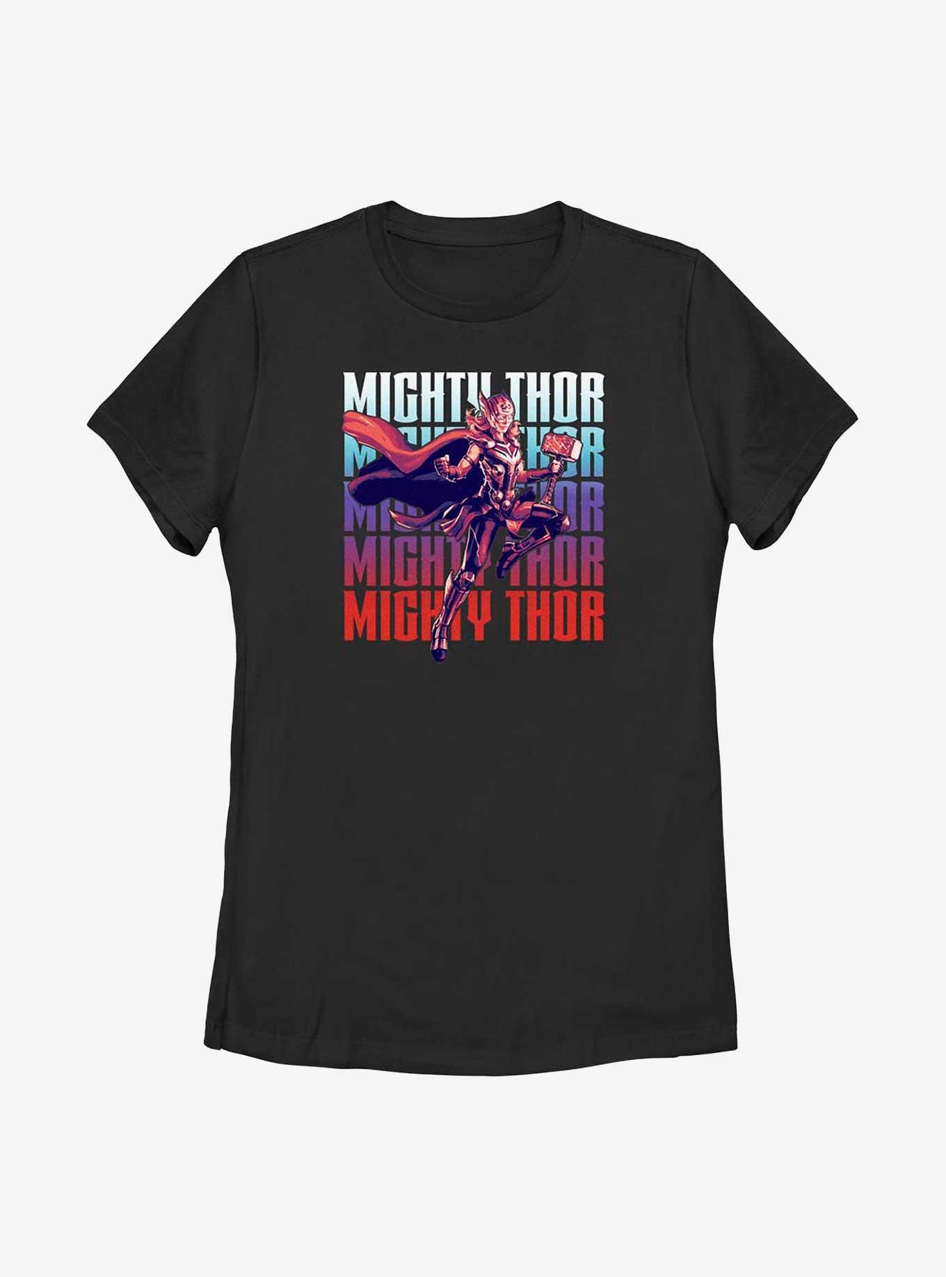 Marvel Thor: Love and Thunder Mighty Thor Text Stack Womens T-Shirt, BLACK, hi-res