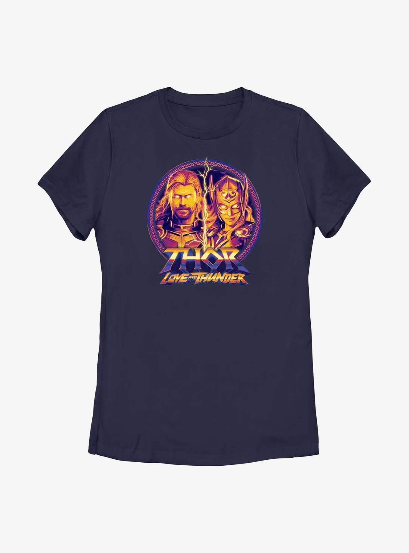 Marvel Thor: Love and Thunder Split Face Portrait Womens T-Shirt, NAVY, hi-res