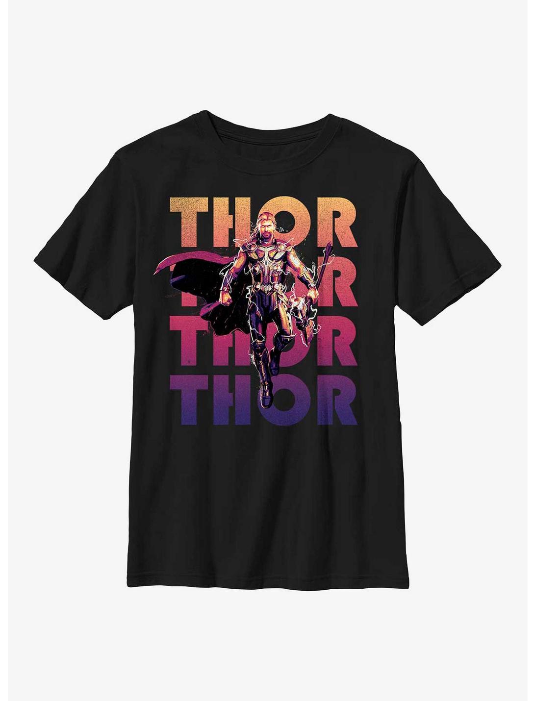 Marvel Thor: Love and Thunder Thor Text Stack Youth T-Shirt, BLACK, hi-res