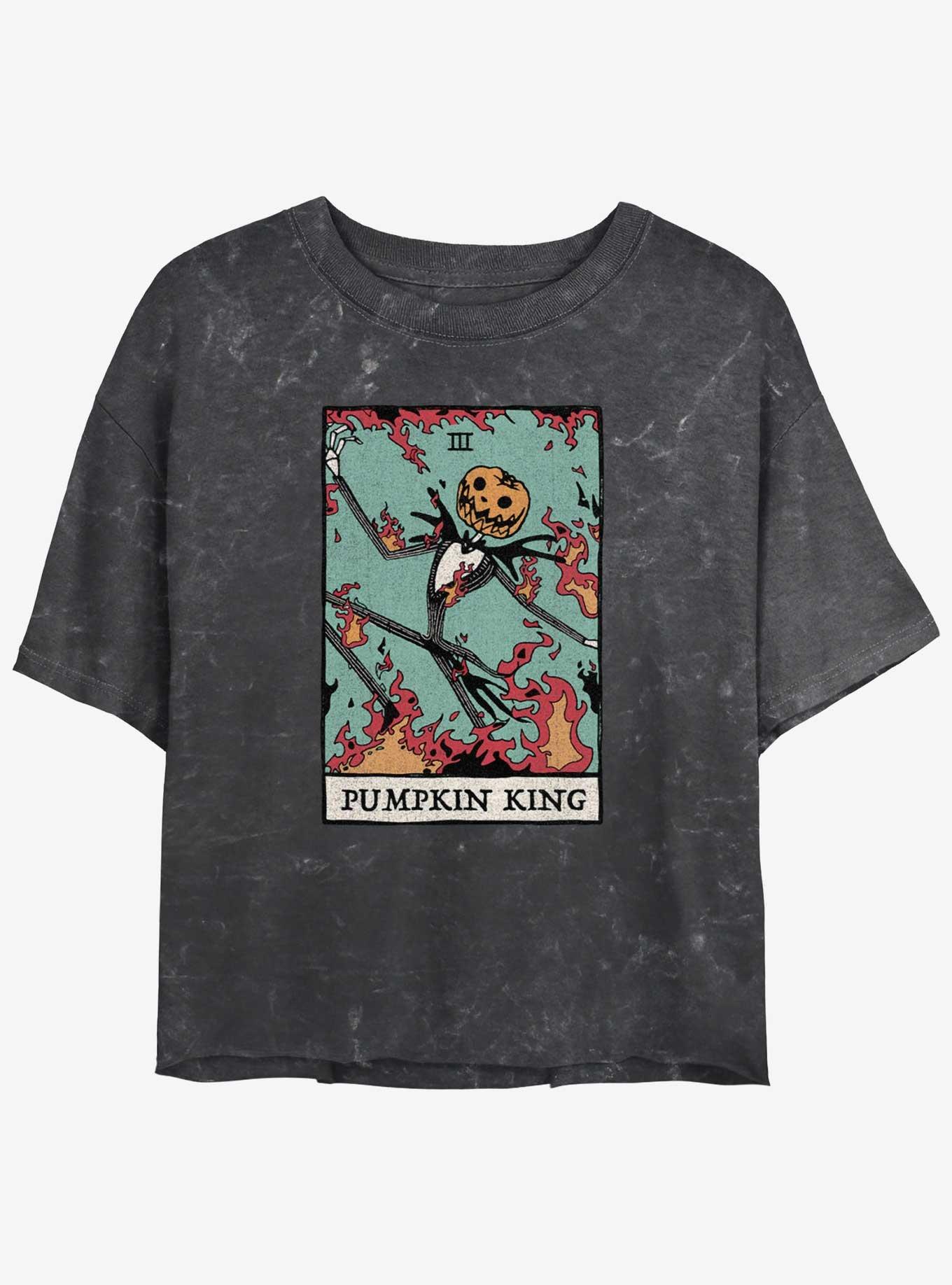 Disney The Nightmare Before Christmas Jack Pumpkin King Card Mineral Wash Girls Crop T-Shirt, BLACK, hi-res