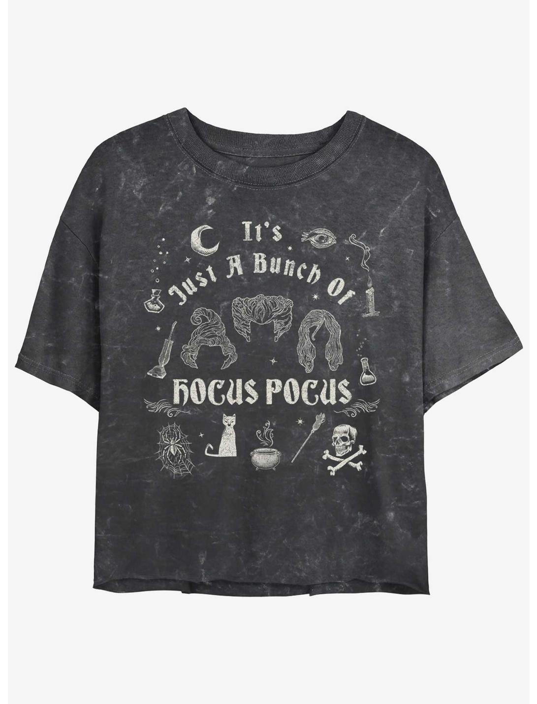 Disney Hocus Pocus Sanderson Sisters A Bunch of Hocus Pocus Mineral Wash Girls Crop T-Shirt, BLACK, hi-res