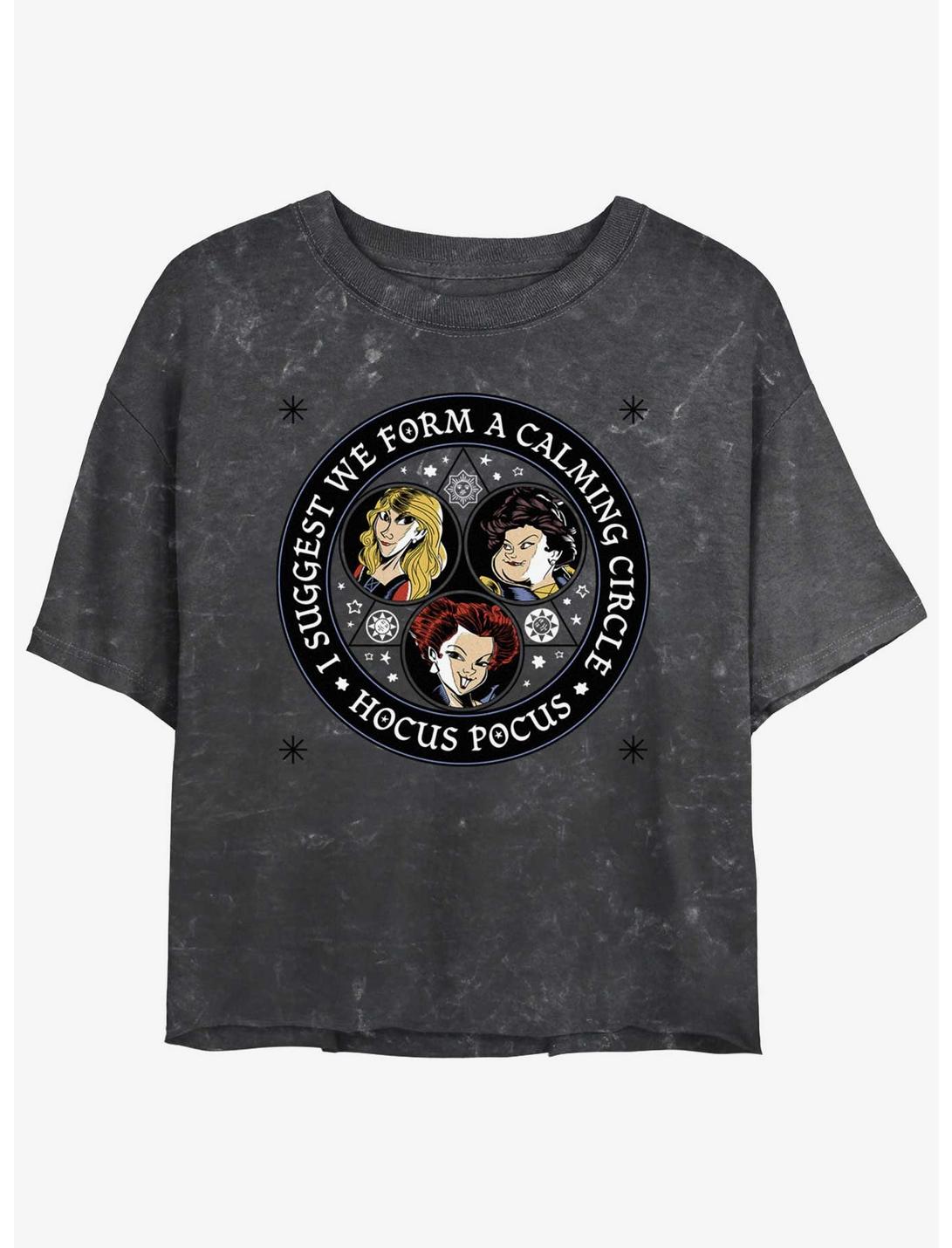 Disney Hocus Pocus Sanderson Sisters Calming Circle Mineral Wash Girls Crop T-Shirt, BLACK, hi-res