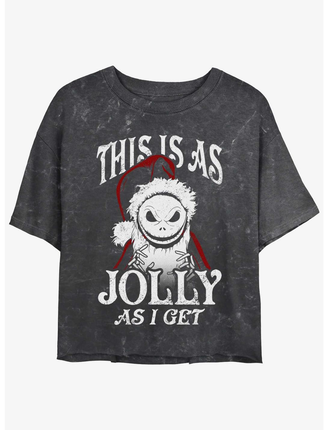 Disney The Nightmare Before Christmas Jolly Santa Jack Mineral Wash Girls Crop T-Shirt, BLACK, hi-res