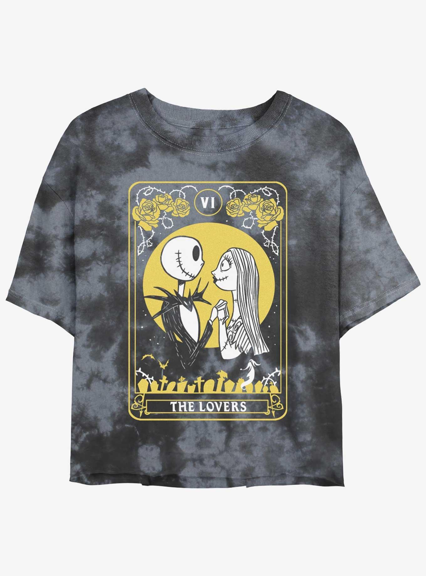 The Nightmare Before Christmas Jack & Sally The Lovers Tarot Card Tie-Dye Girls Crop T-Shirt, , hi-res