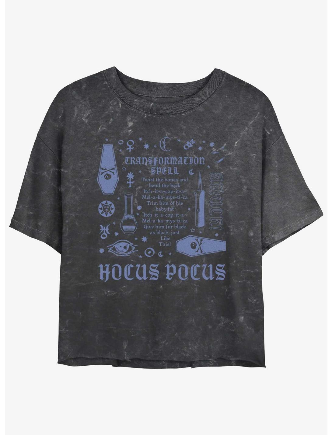 Disney Hocus Pocus Transformation Spell Lyrics Mineral Wash Girls Crop T-Shirt, BLACK, hi-res