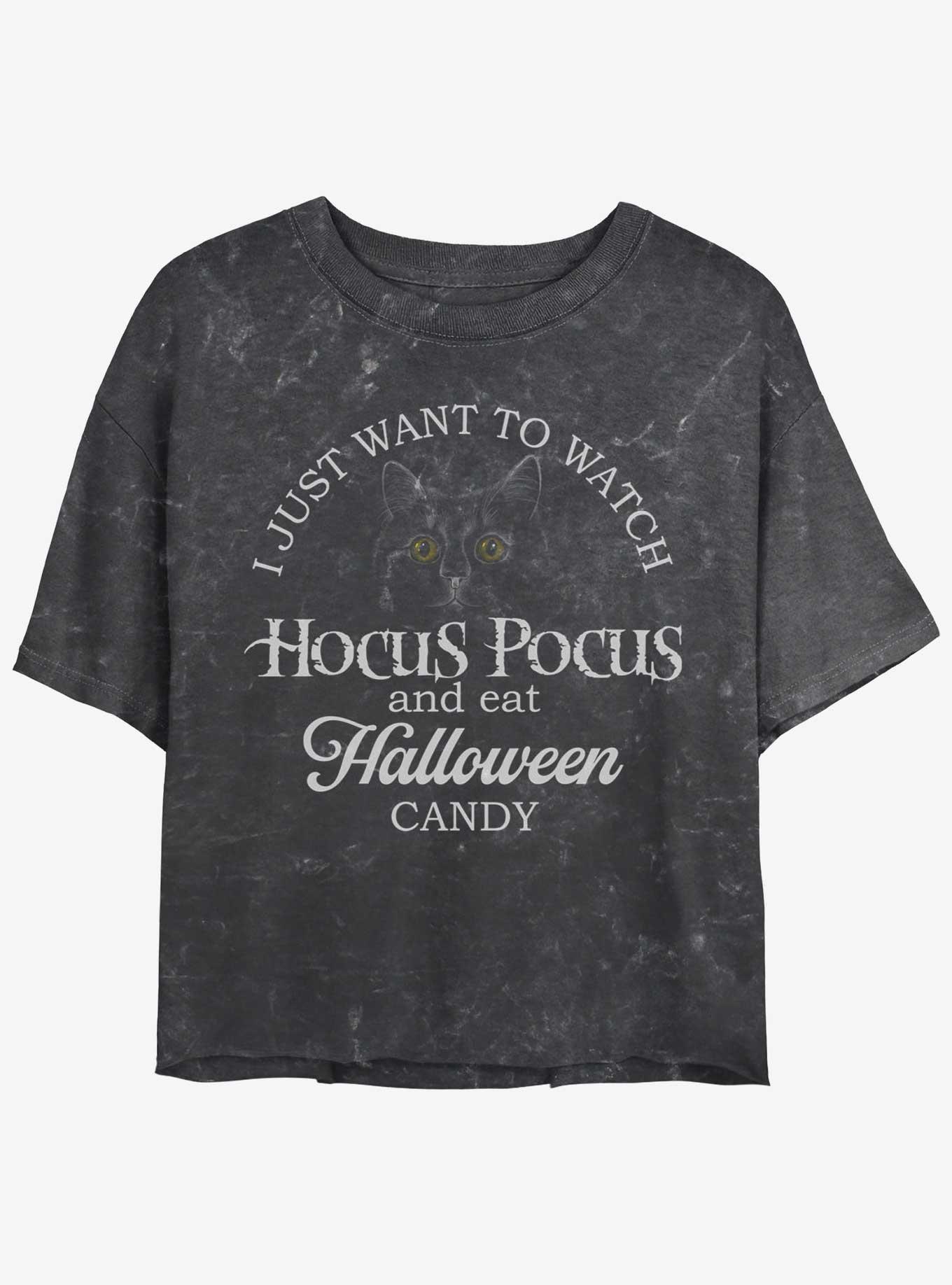 Disney Hocus Pocus Watch Hocus Pocus and Eat Candy Mineral Wash Girls Crop T-Shirt, BLACK, hi-res