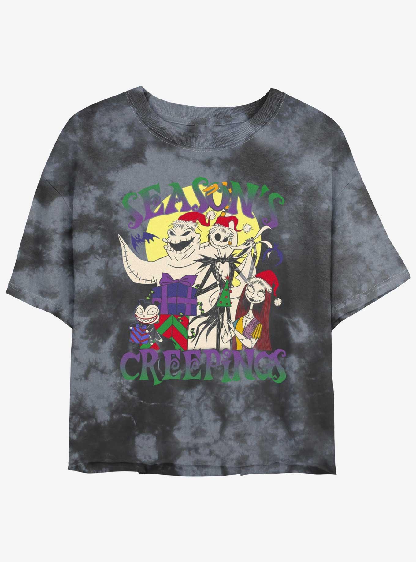 The Nightmare Before Christmas Season's Creepings Oogie, Jack & Sally Tie-Dye Girls Crop T-Shirt, BLKCHAR, hi-res