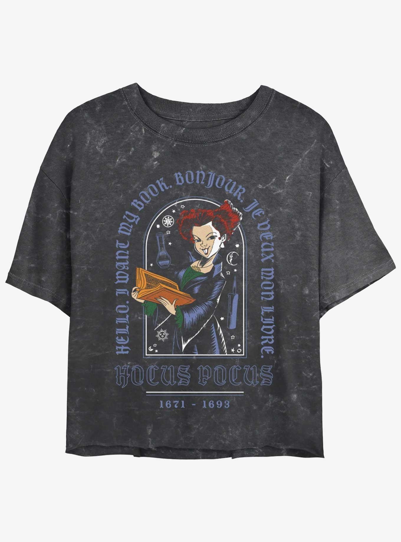 Disney Hocus Pocus Winnie I Want My Book Mineral Wash Girls Crop T-Shirt, BLACK, hi-res