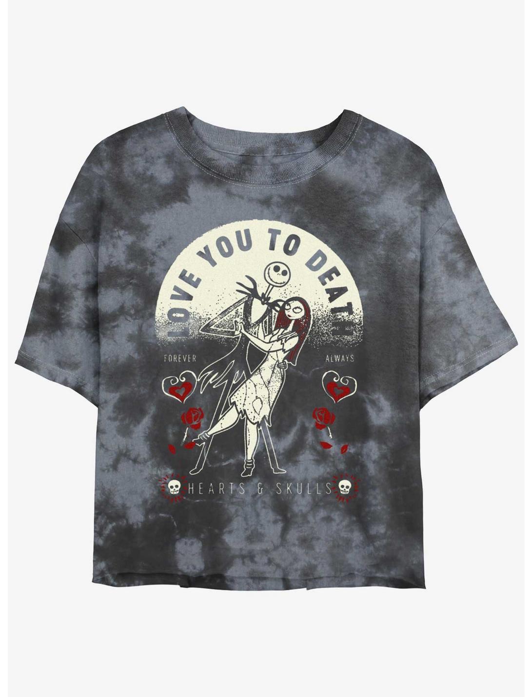 Disney The Nightmare Before Christmas Jack and Sally Love You To Death Tie-Dye Girls Crop T-Shirt, BLKCHAR, hi-res
