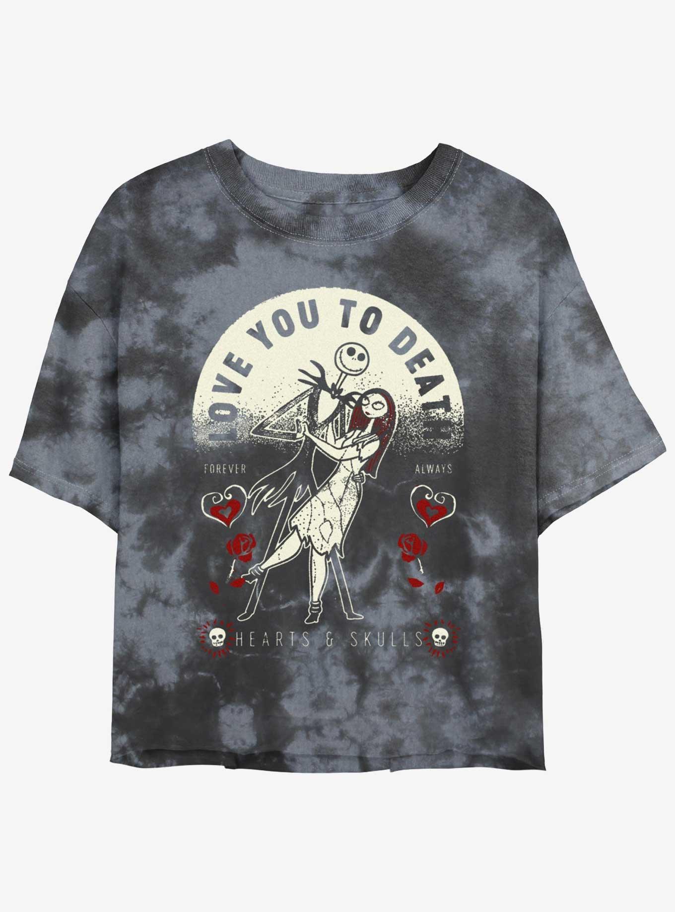 The Nightmare Before Christmas Jack & Sally Love You To Death Tie-Dye Girls Crop T-Shirt, , hi-res