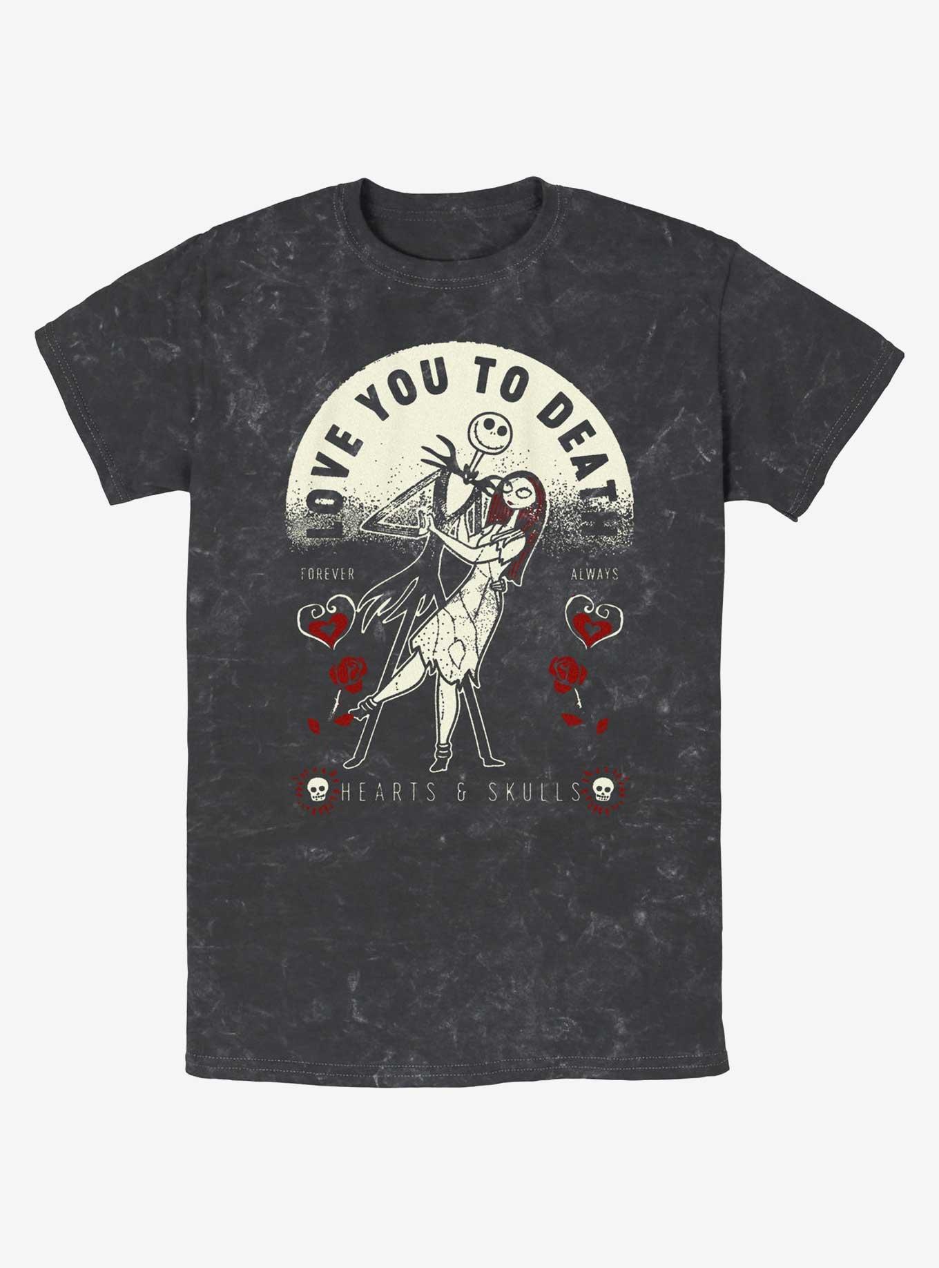 The Nightmare Before Christmas Jack & Sally Love You To Death Mineral Wash T-Shirt, BLACK, hi-res