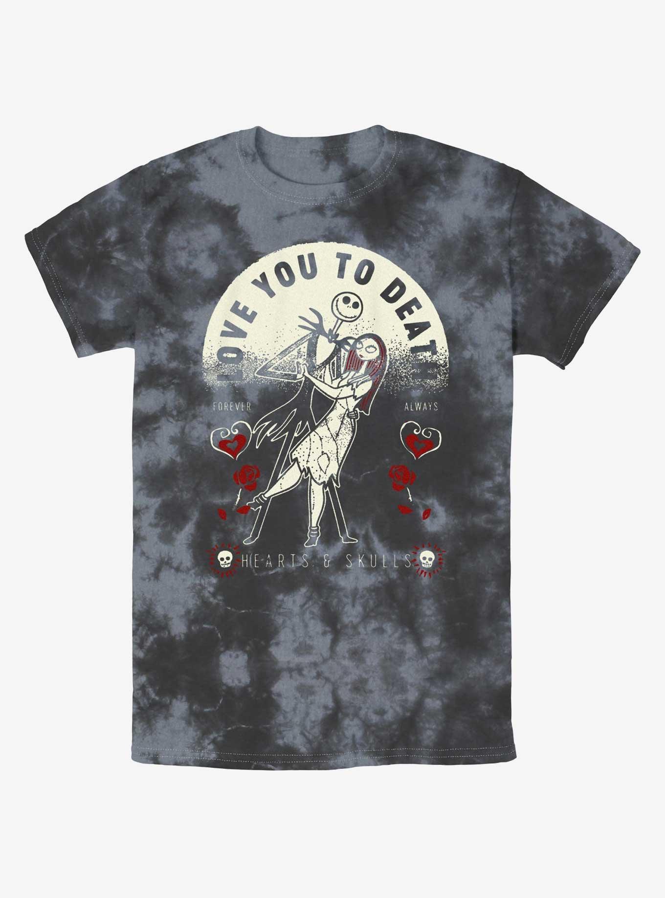The Nightmare Before Christmas Jack & Sally Love You To Death Tie-Dye T-Shirt, BLKCHAR, hi-res