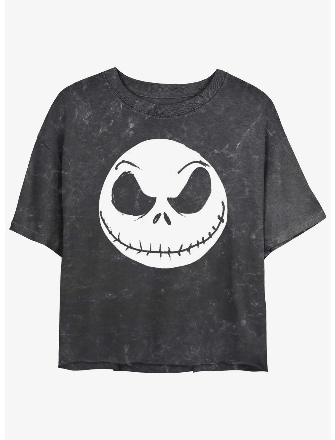 Disney The Nightmare Before Christmas Big Face Jack Mineral Wash Girls Crop T-Shirt, BLACK, hi-res