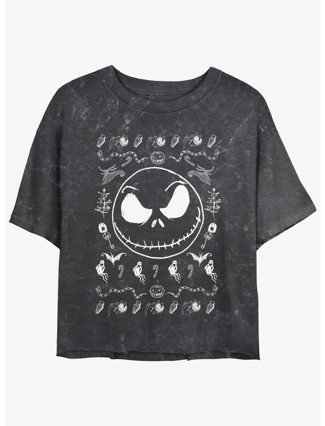 Disney The Nightmare Before Christmas Jack Spooky Icons Mineral Wash Girls Crop T-Shirt, BLACK, hi-res