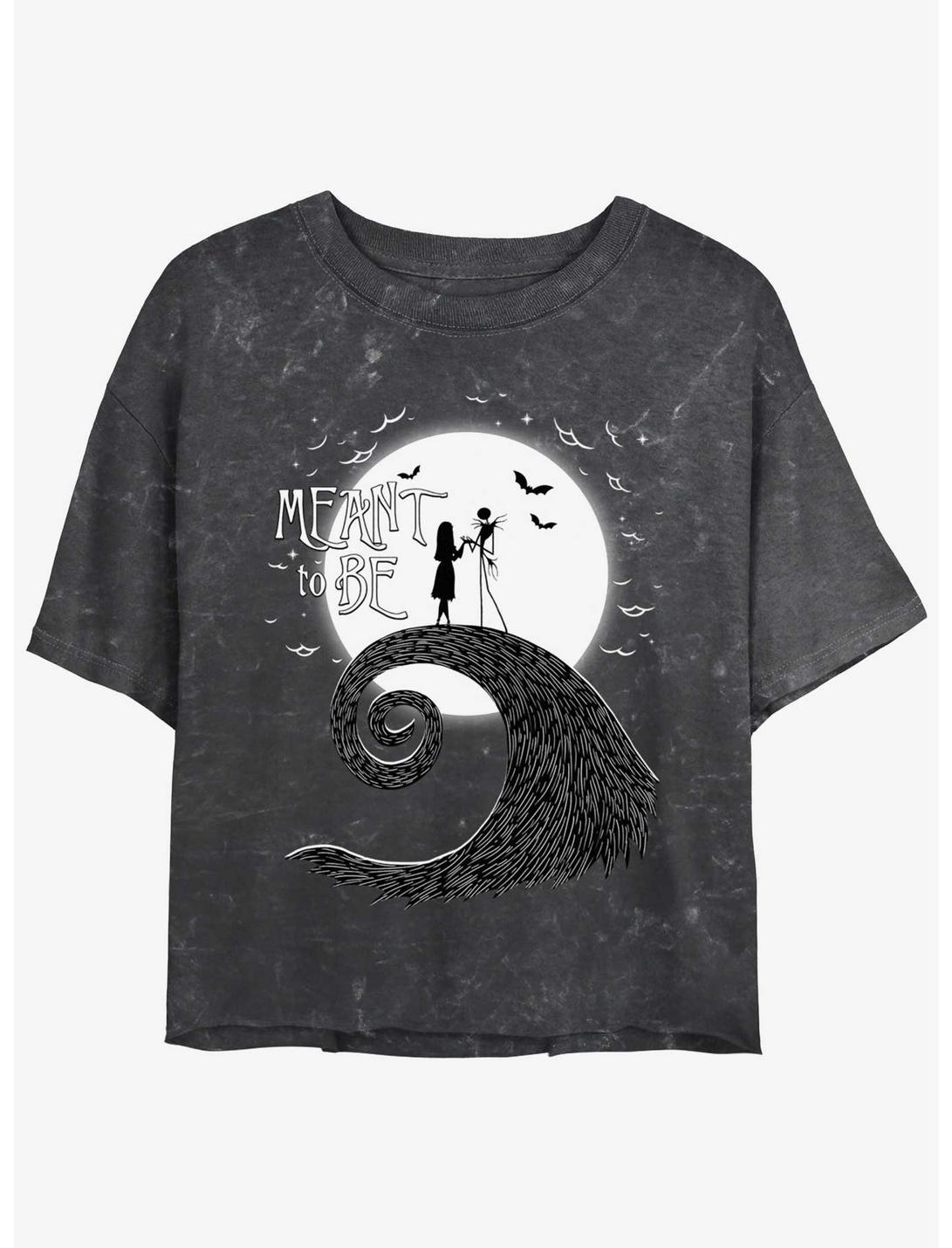 Disney The Nightmare Before Christmas Jack and Sally Meant To Be Mineral Wash Girls Crop T-Shirt, BLACK, hi-res