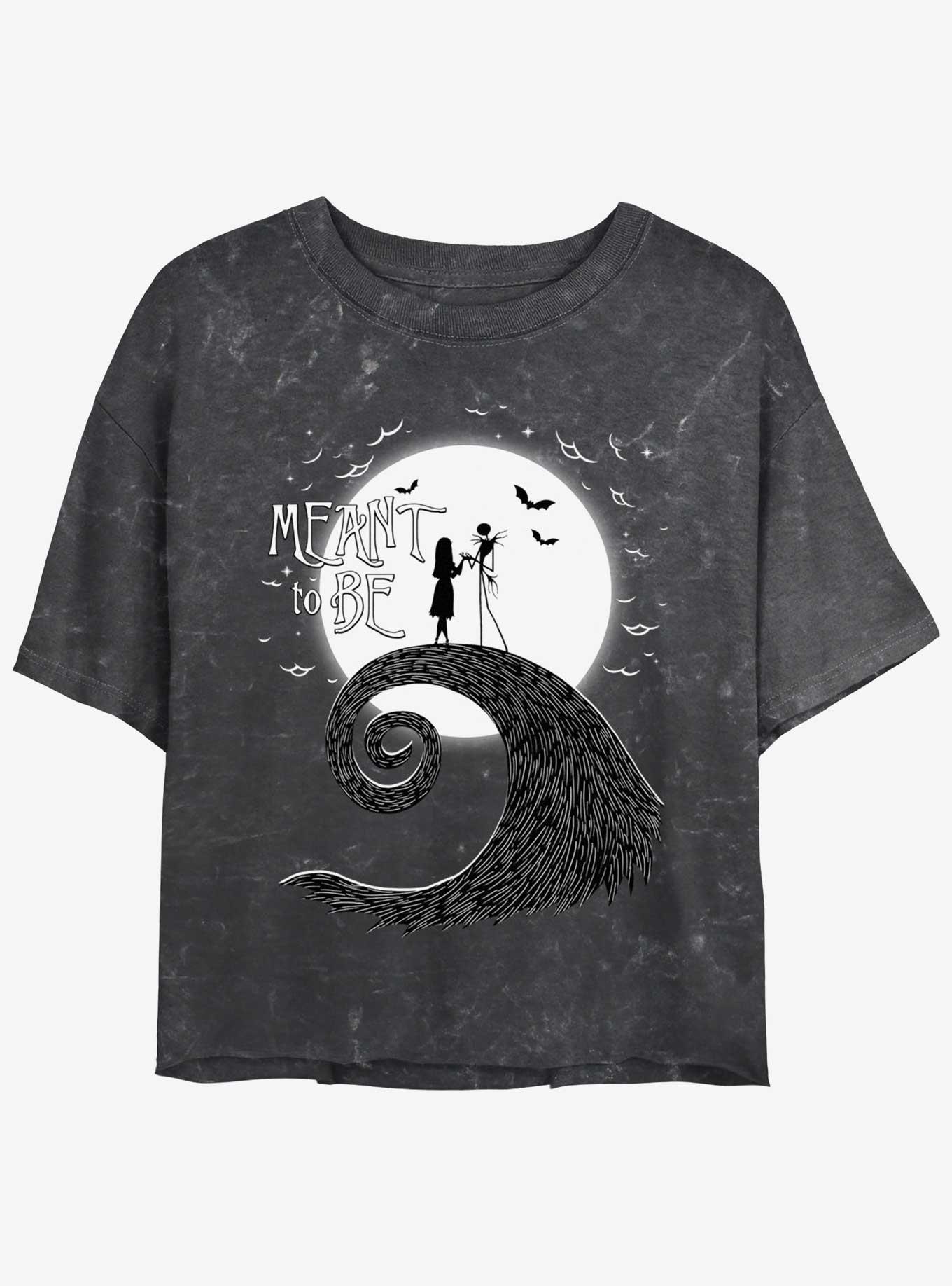 Disney The Nightmare Before Christmas Jack and Sally Meant To Be Mineral Wash Girls Crop T-Shirt, BLACK, hi-res
