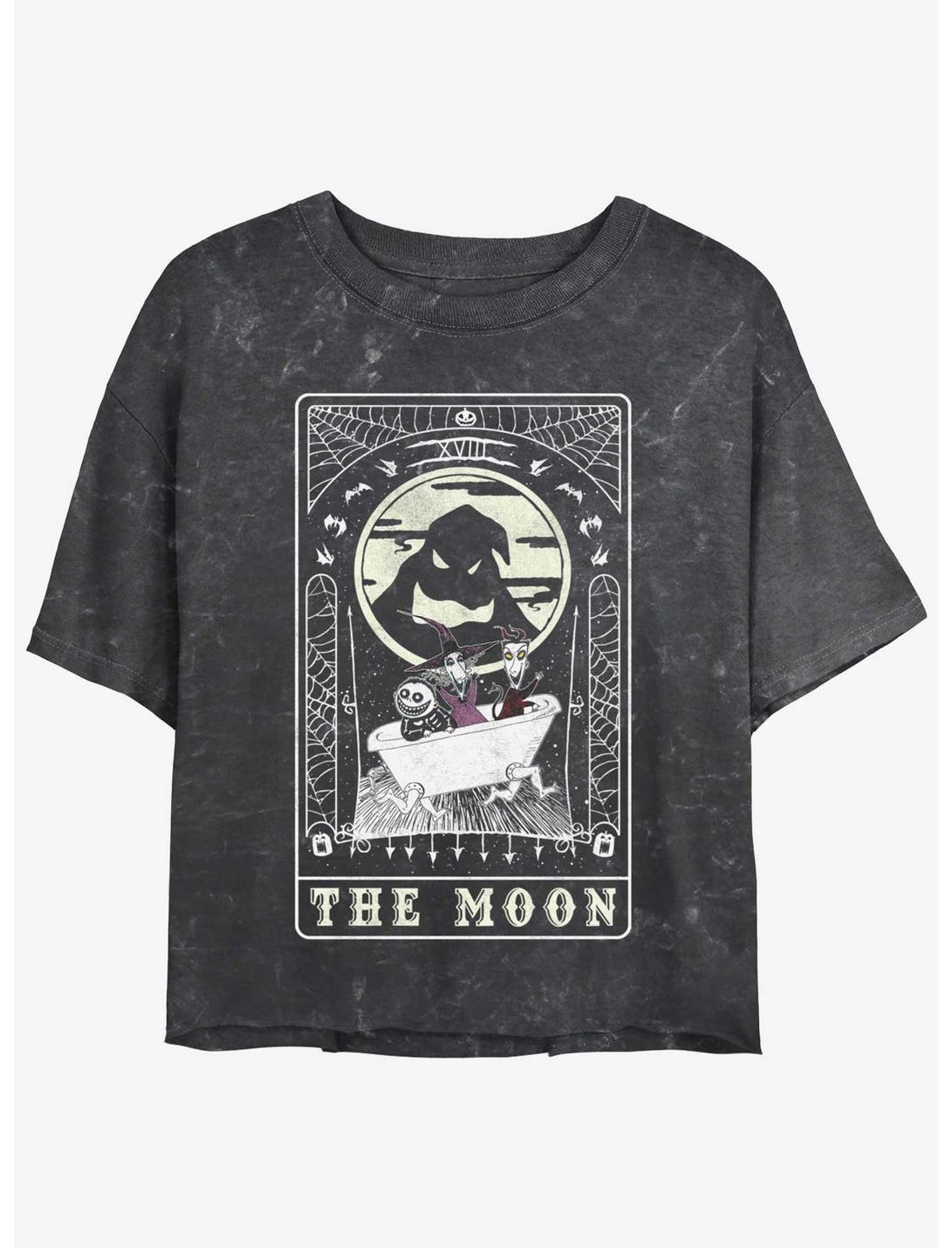 Disney The Nightmare Before Christmas The Moon Tarot Card Mineral Wash Girls Crop T-Shirt, BLACK, hi-res