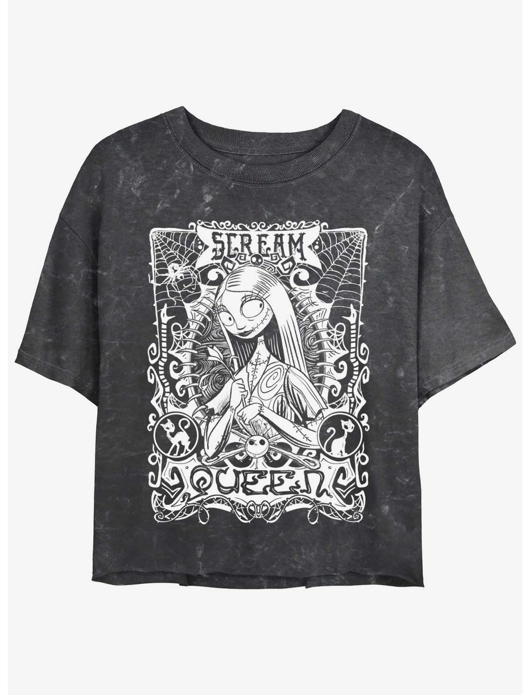 Disney The Nightmare Before Christmas Sally Scream Queen Mineral Wash Girls Crop T-Shirt, BLACK, hi-res