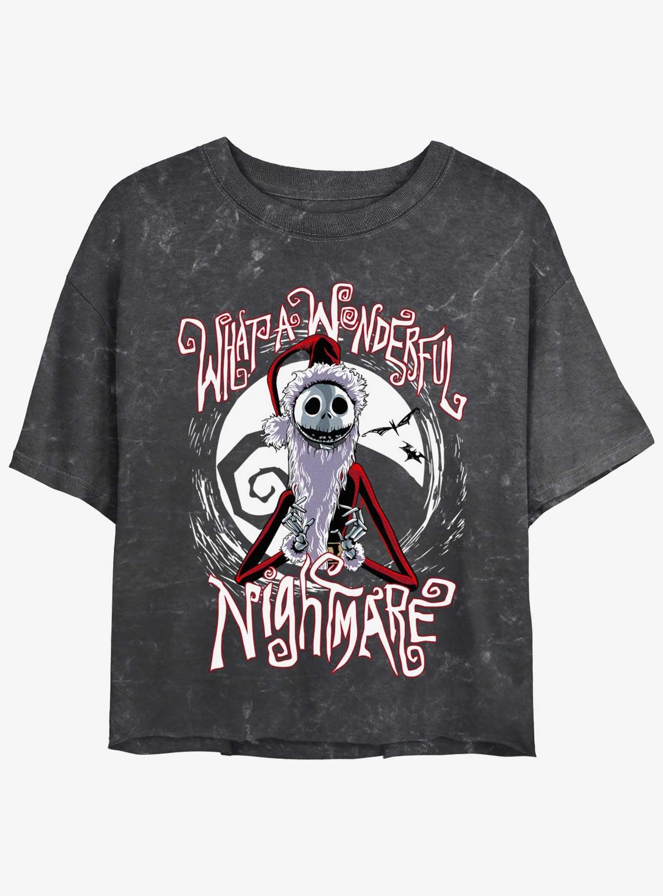 Disney The Nightmare Before Christmas Santa Jack Wonderful Nightmare Mineral Wash Girls Crop T-Shirt, BLACK, hi-res