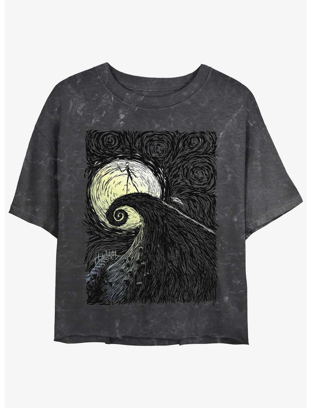 Disney The Nightmare Before Christmas Jack On Spiral Hill Mineral Wash Girls Crop T-Shirt, BLACK, hi-res
