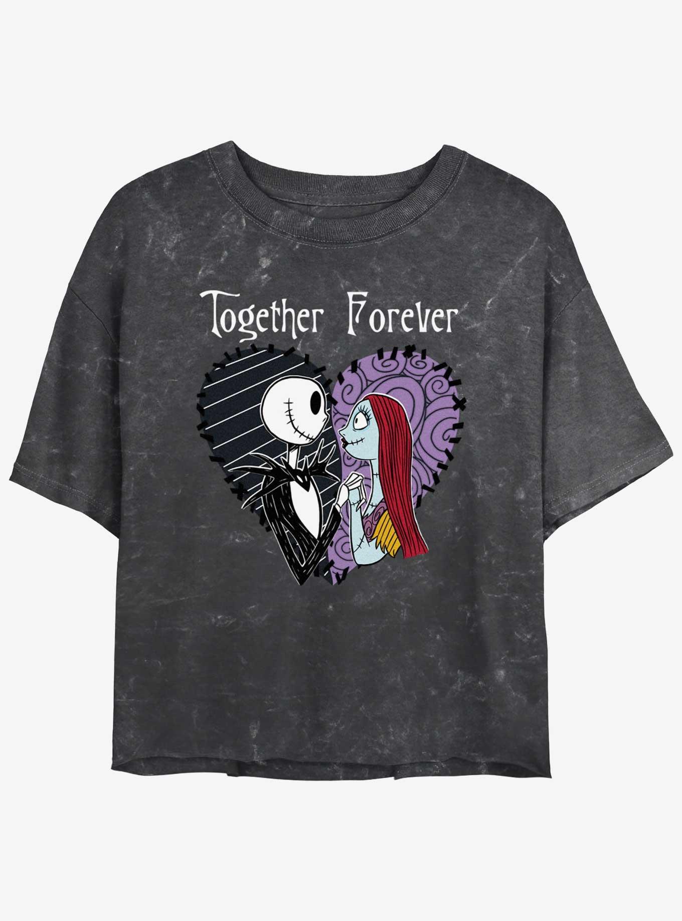 Disney The Nightmare Before Christmas Jack and Sally Together Forever Mineral Wash Girls Crop T-Shirt, BLACK, hi-res