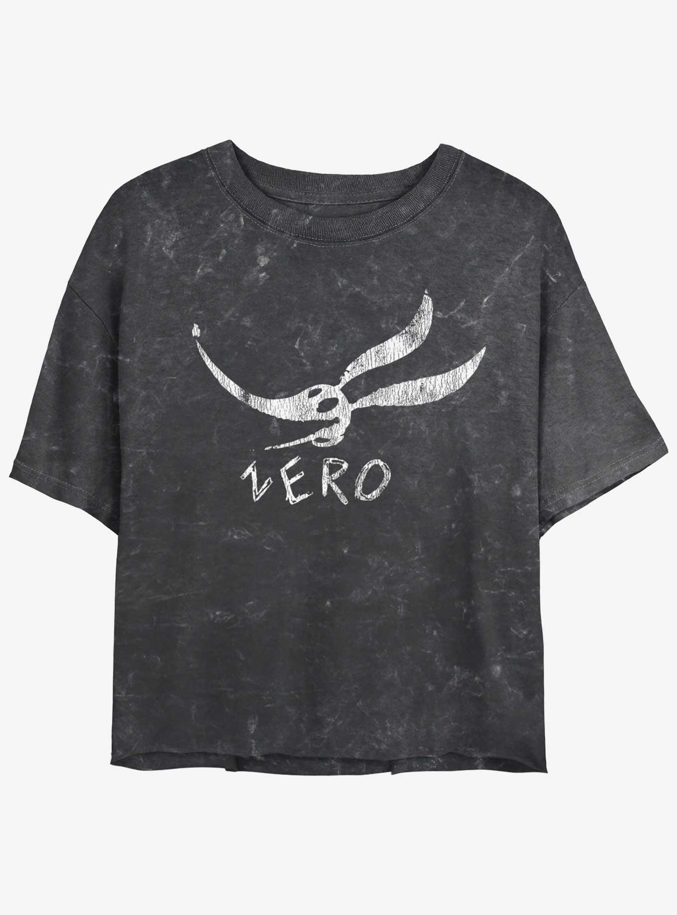 The Nightmare Before Christmas Zero Face Mineral Wash Girls Crop T-Shirt, BLACK, hi-res