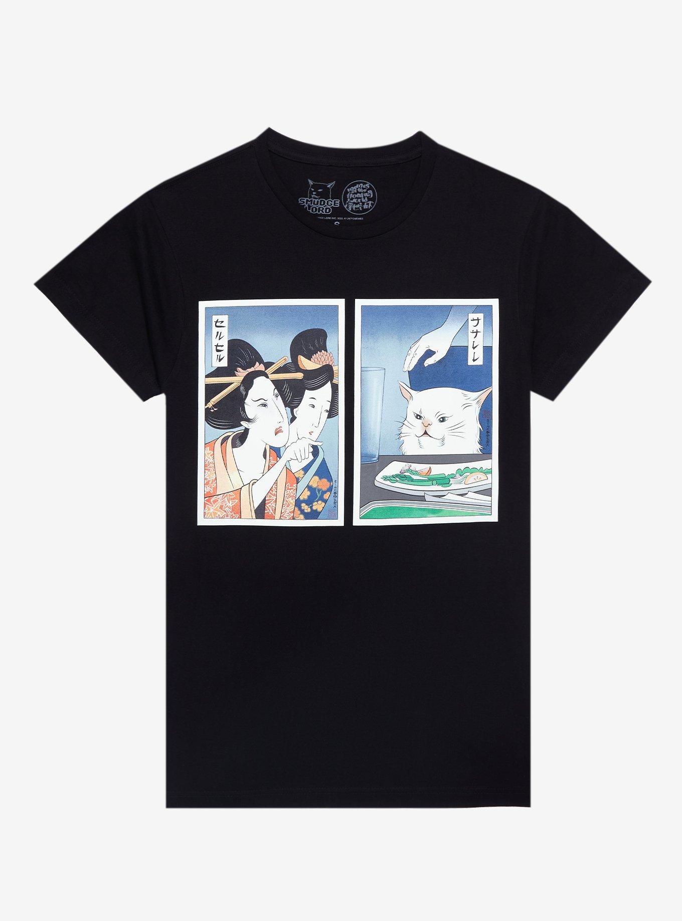 Smudge Lord Cat Woodcut Print Meme T-Shirt, BLACK, hi-res