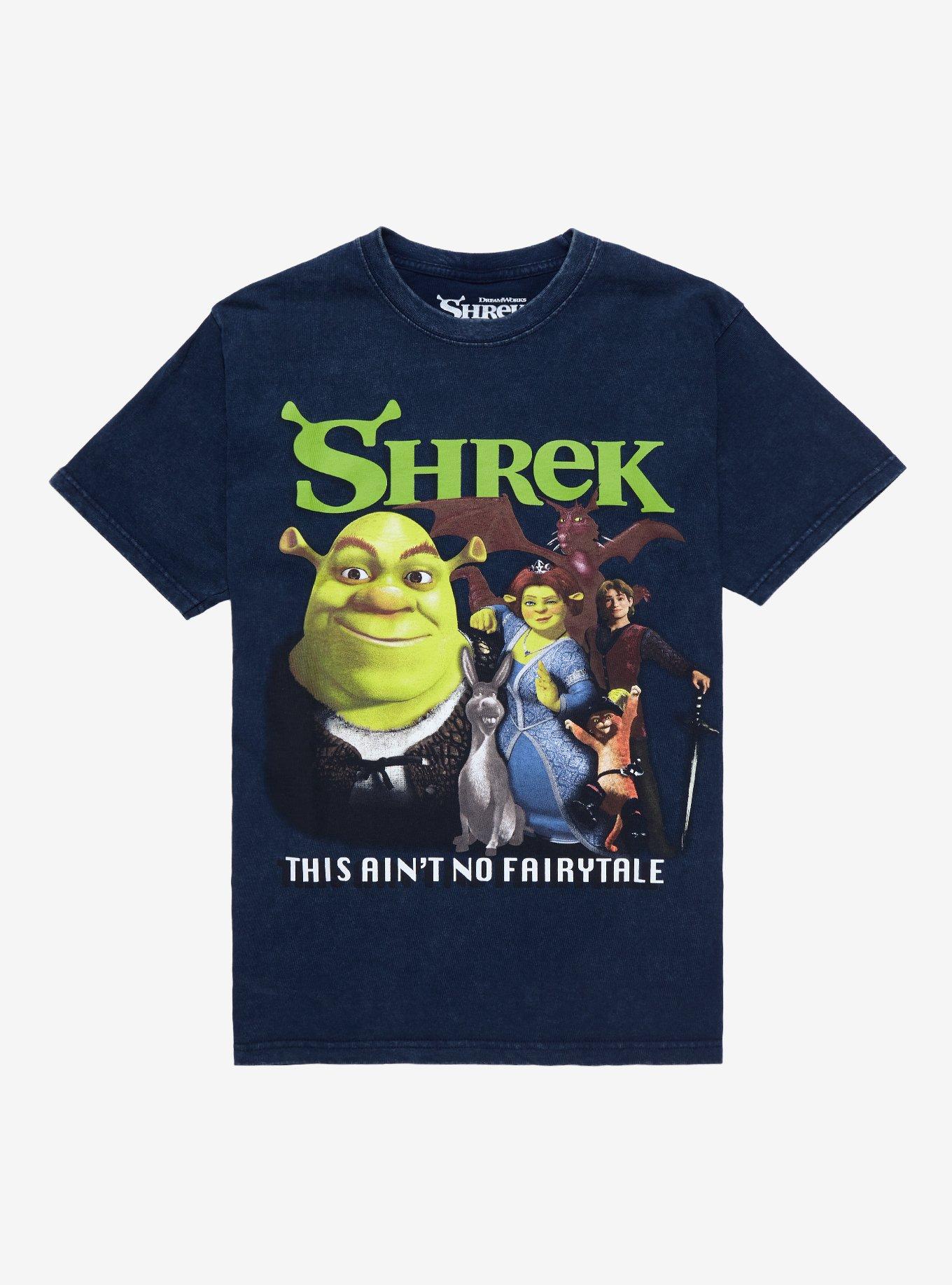 Shrek Group Collage Dark Wash Boyfriend Fit Girls T-Shirt, MULTI, hi-res