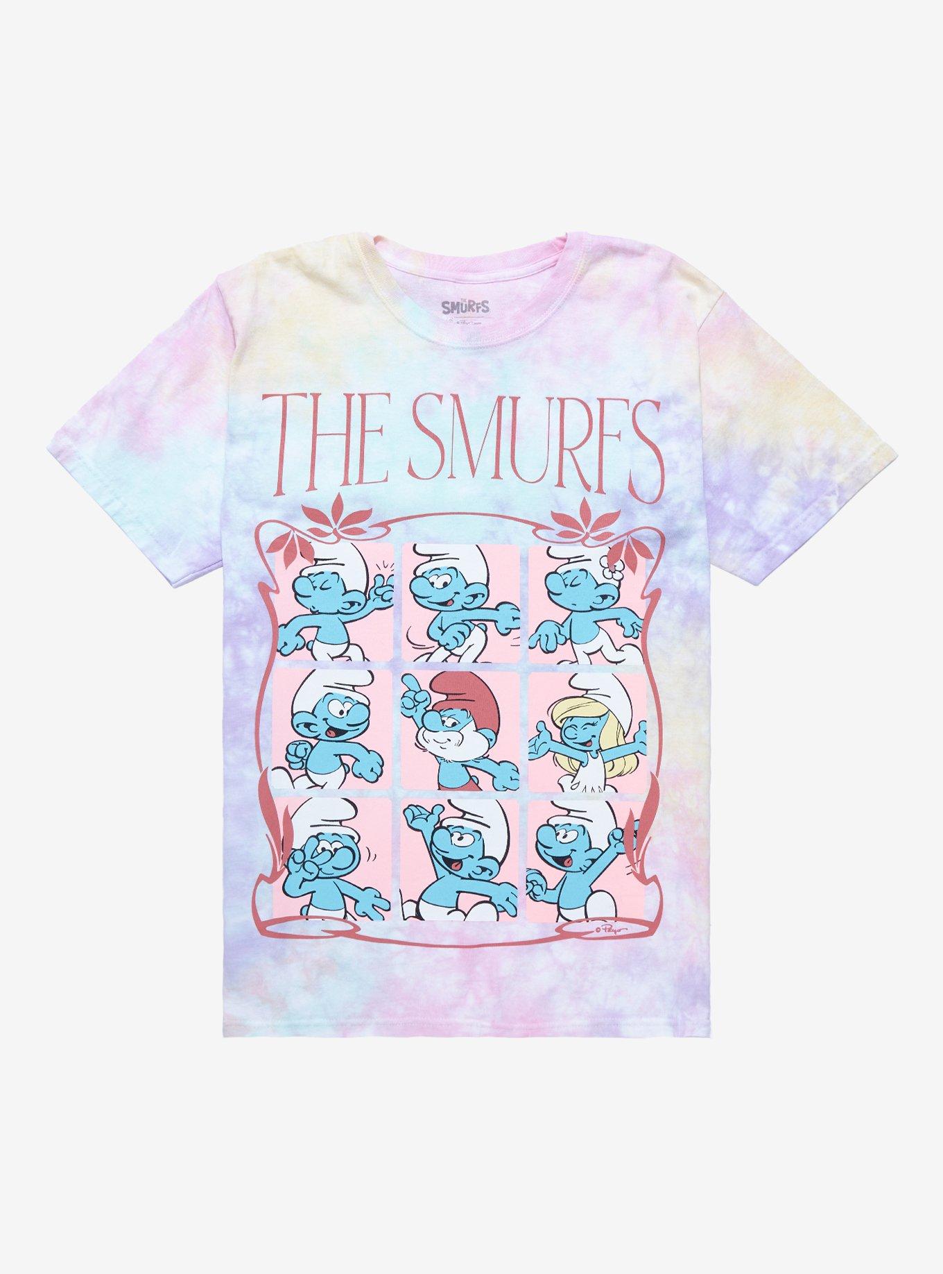 The Smurfs Character Grid Tie-Dye Boyfriend Fit Girls T-Shirt, MULTI, hi-res