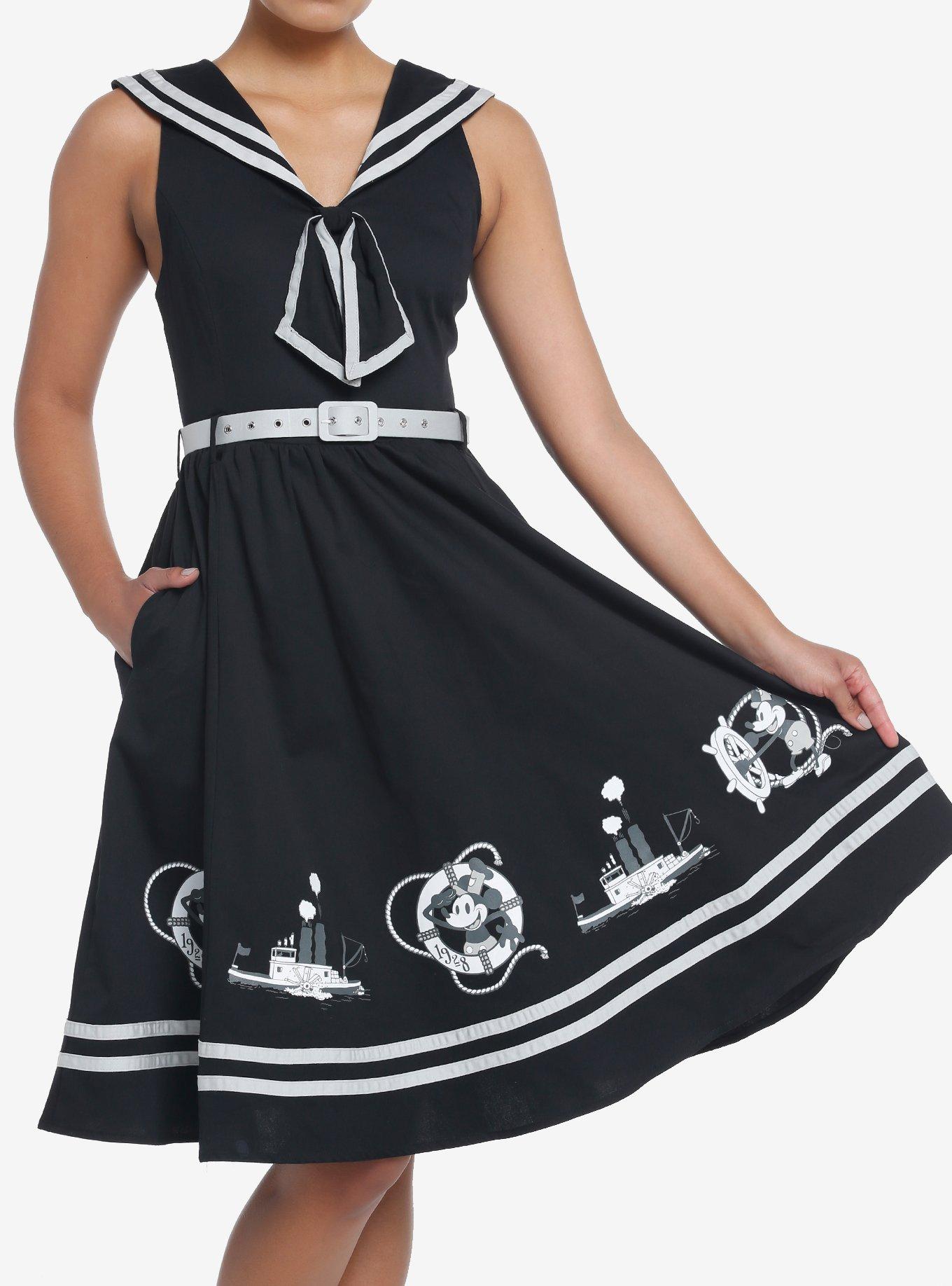 Her Universe Disney Steamboat Willie Sailor Dress Her Universe Exclusive, BLACK  WHITE, hi-res