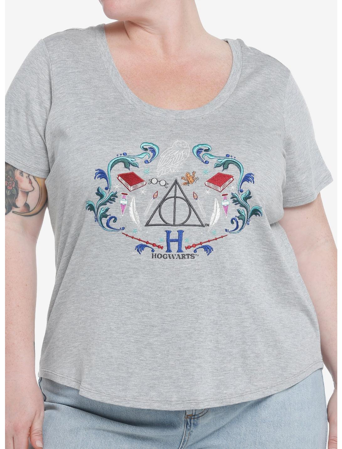 Her Universe Harry Potter The Deathly Hallows Scoop Neck Top Plus Size, HEATHER GREY, hi-res