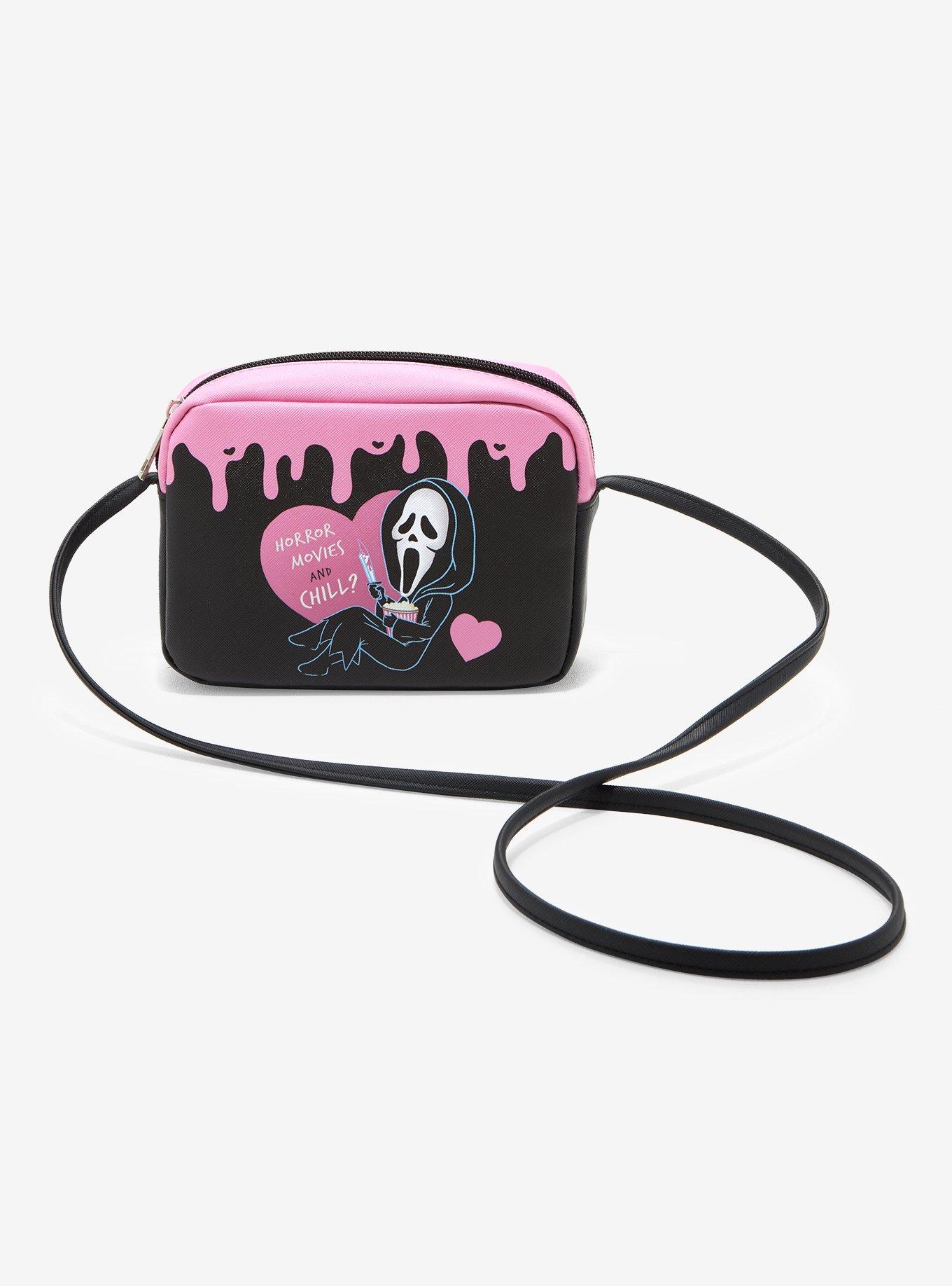 Pink Strawberry Print Camera Crossbody Bag