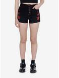 Black & Red Star Girls Denim Shorts, RED, hi-res