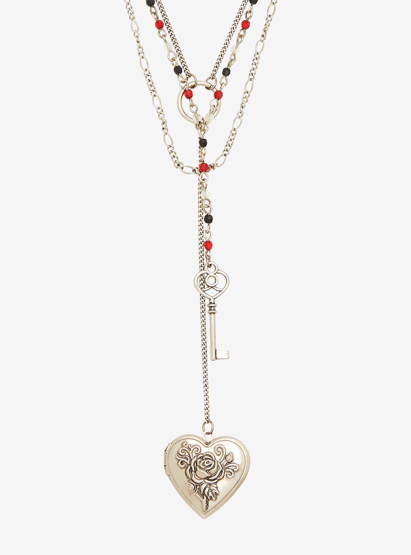 Key Heart Locket Layered Necklace, , hi-res