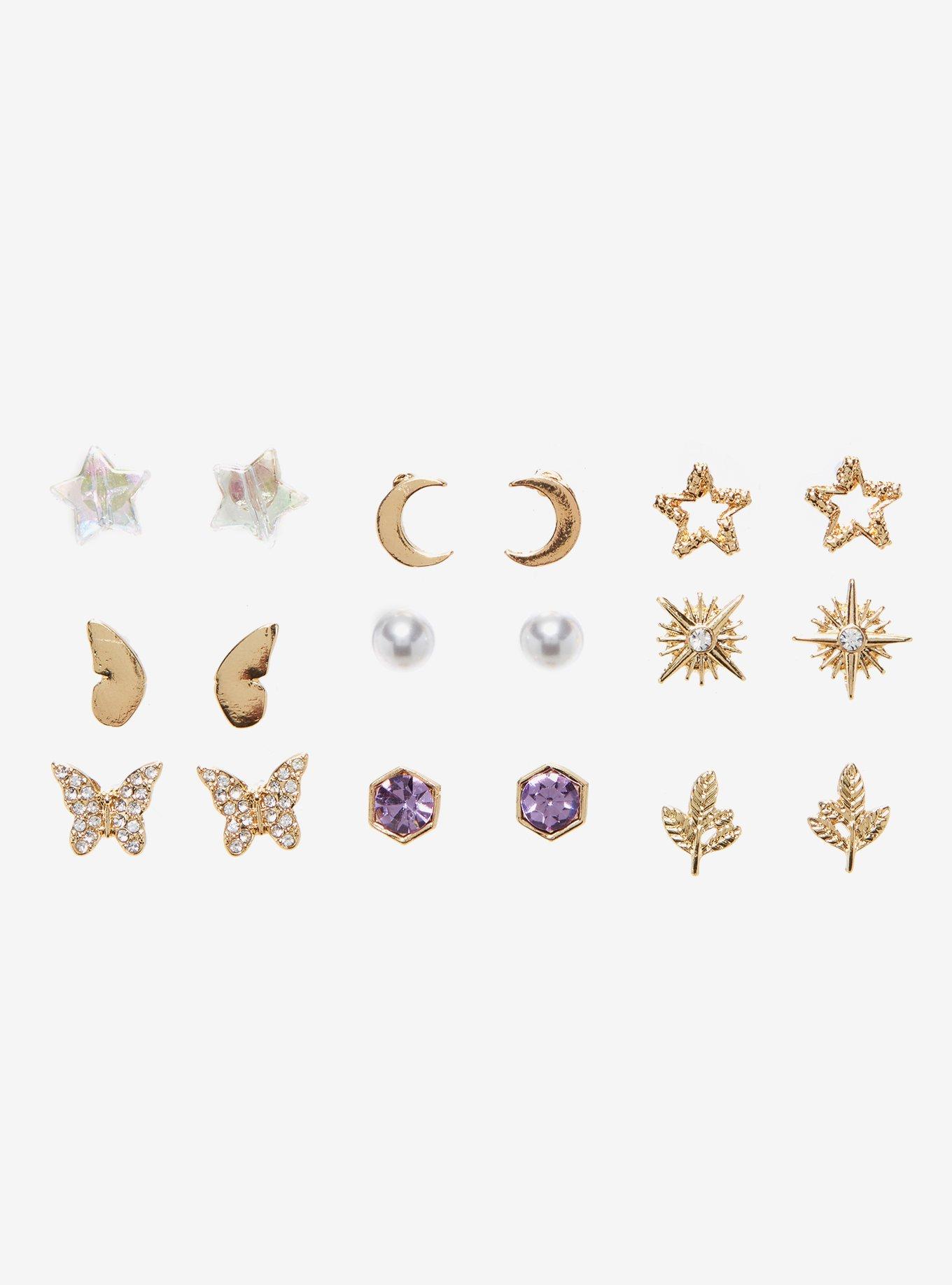 Celestial Sparkly Star Stud Earring Set, , hi-res