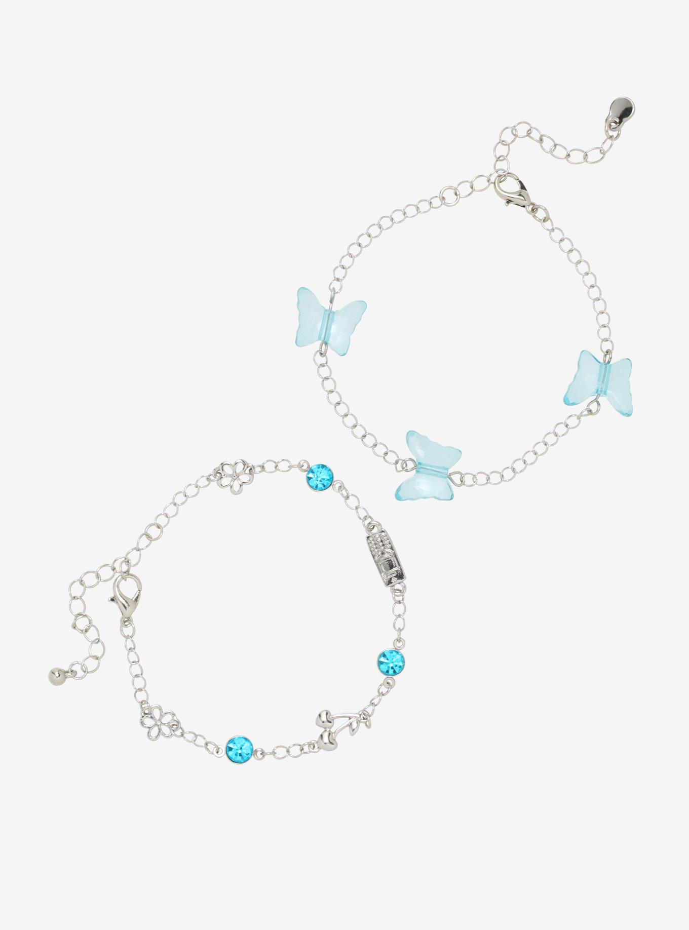 Blue Y2K Butterfly Charm Bracelet Set, , hi-res