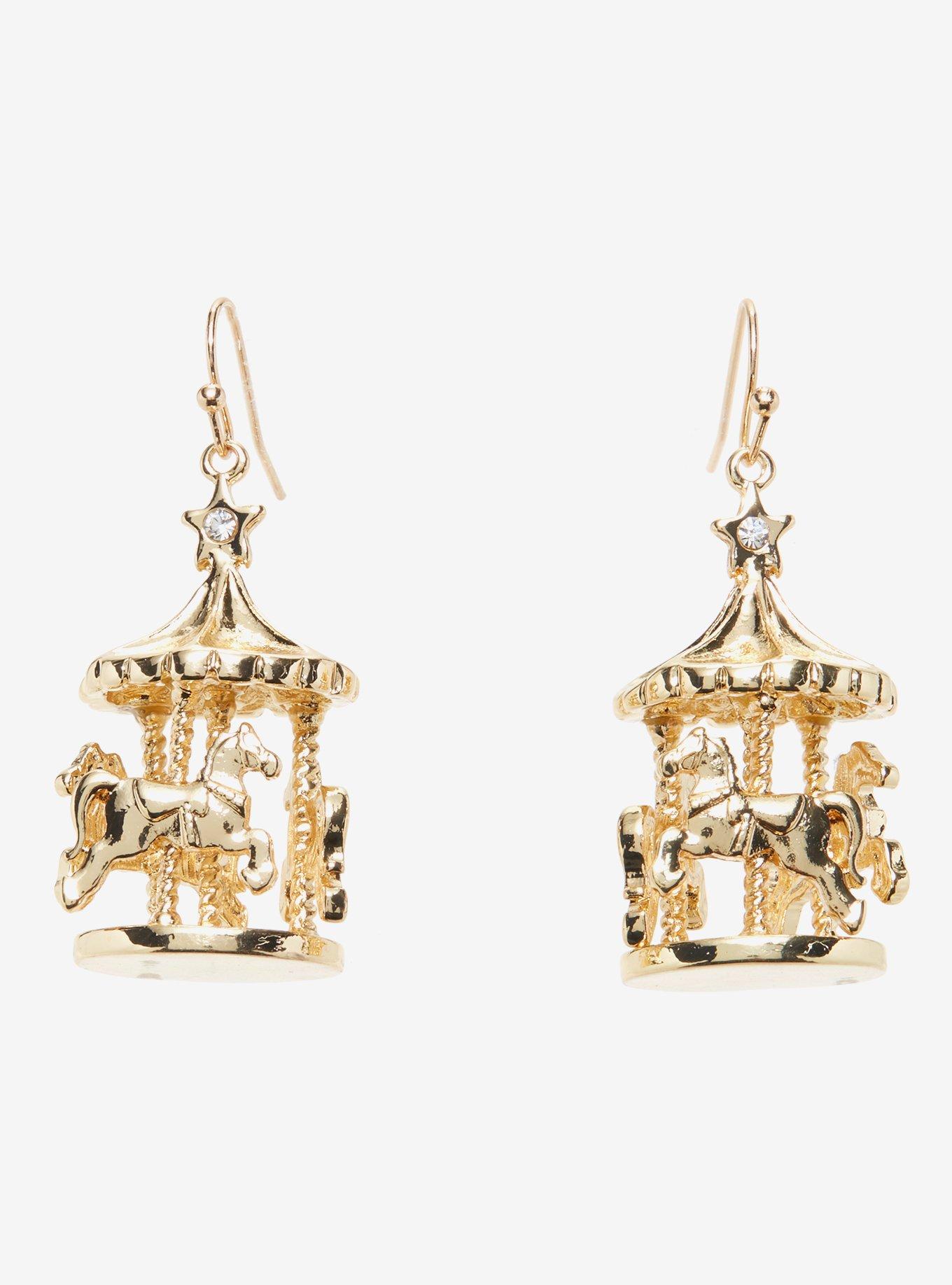 Golden Horse Carousel Earrings, , hi-res