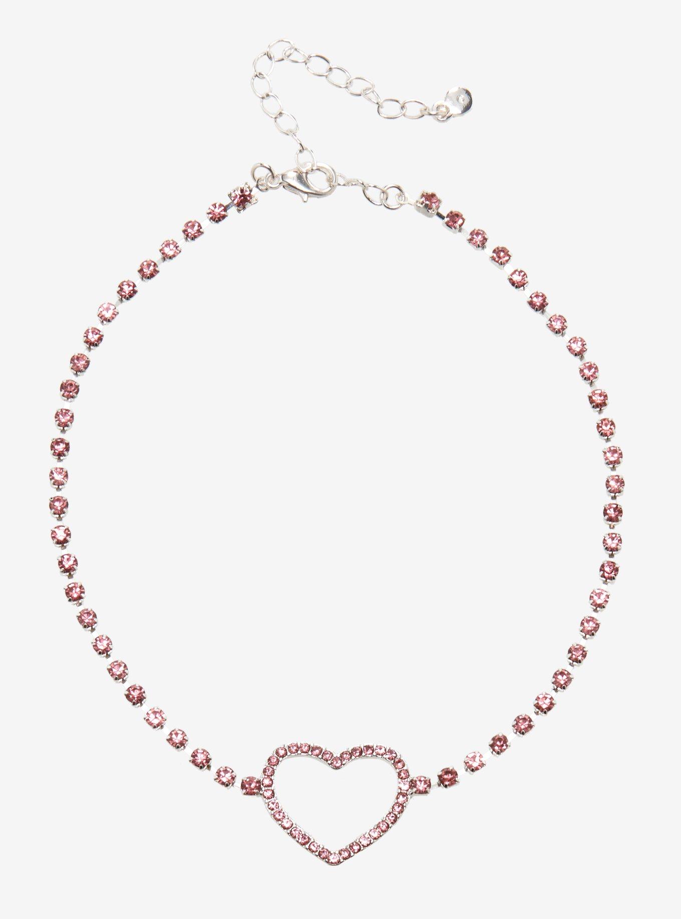 Pink Bling Heart Choker, , hi-res