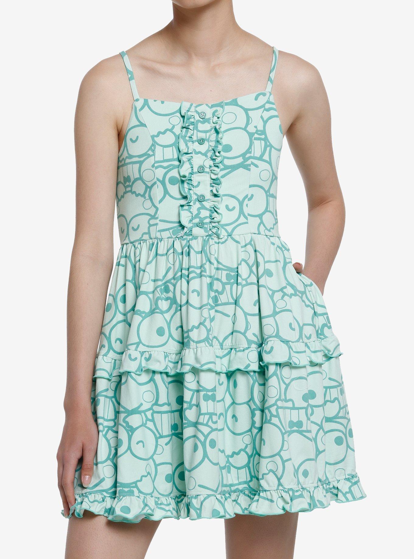 Keroppi Collage Ruffle Cami Dress, GREEN, hi-res