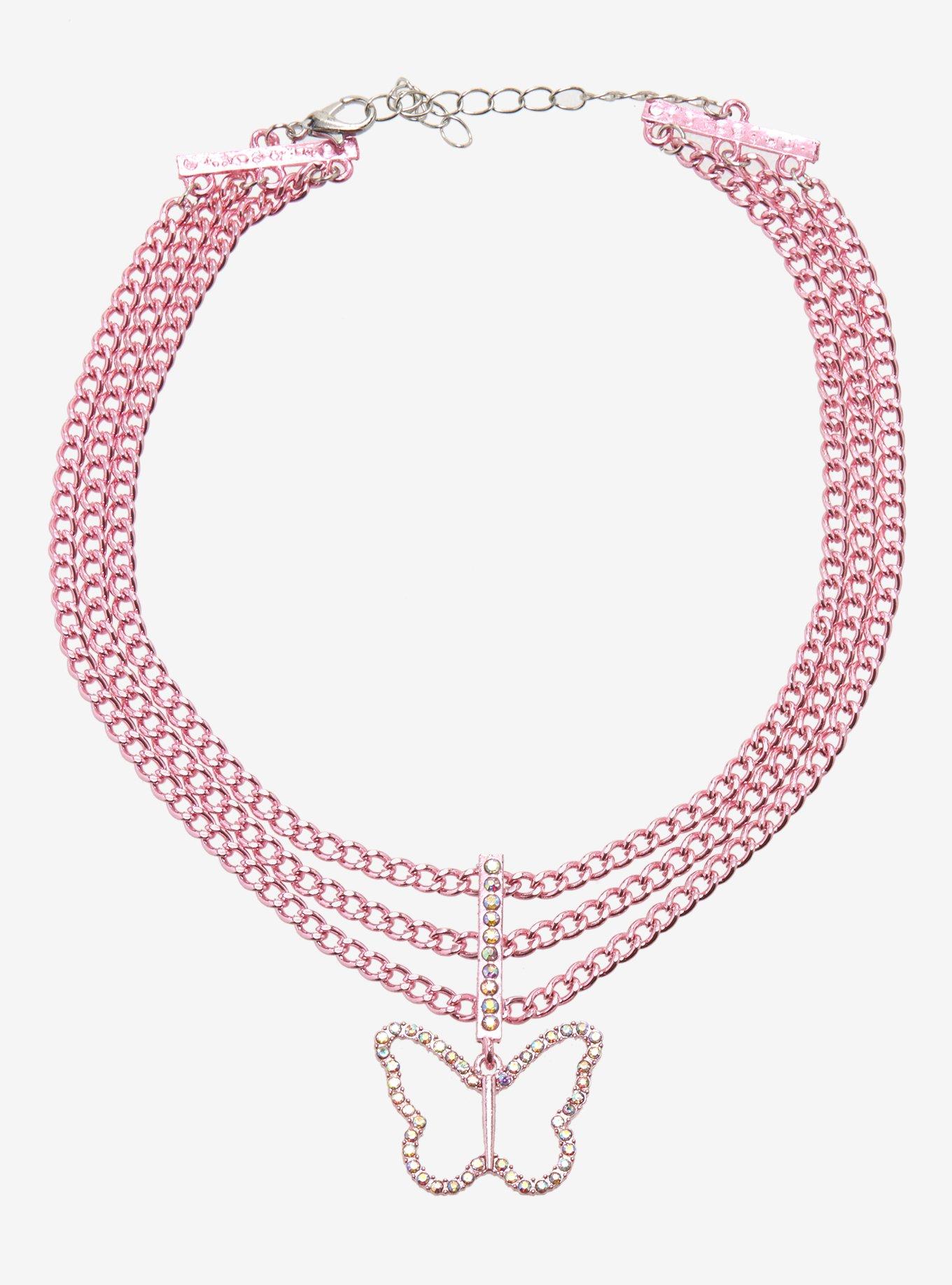 Pink Bling Butterfly Chain Choker