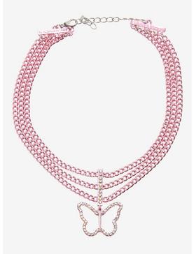 Pink Bling Butterfly Chain Choker, , hi-res