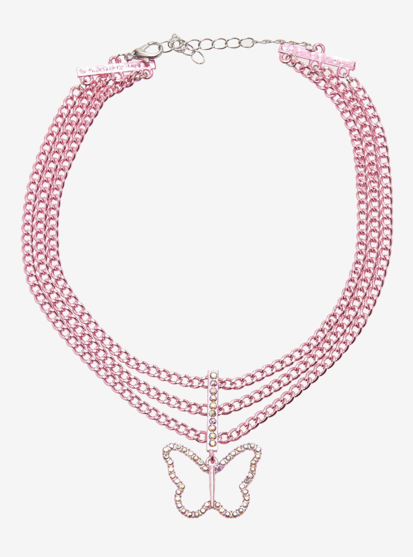 Pink Bling Butterfly Chain Choker, , hi-res
