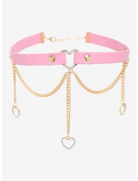 Pink Bling Heart Chain Choker, , hi-res