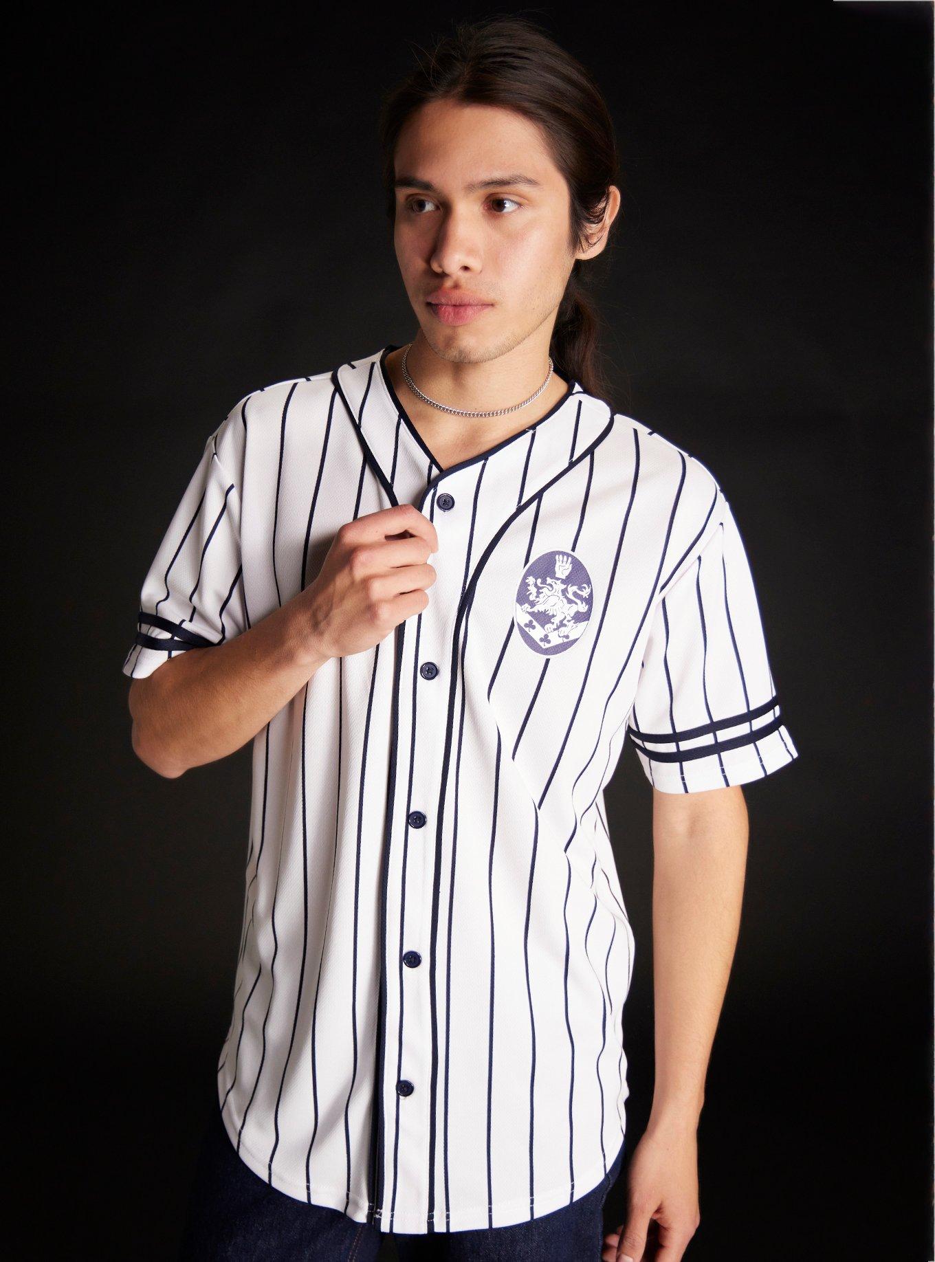 White Baseball Jersey + Black Tank + High-Waisted Shorts + White