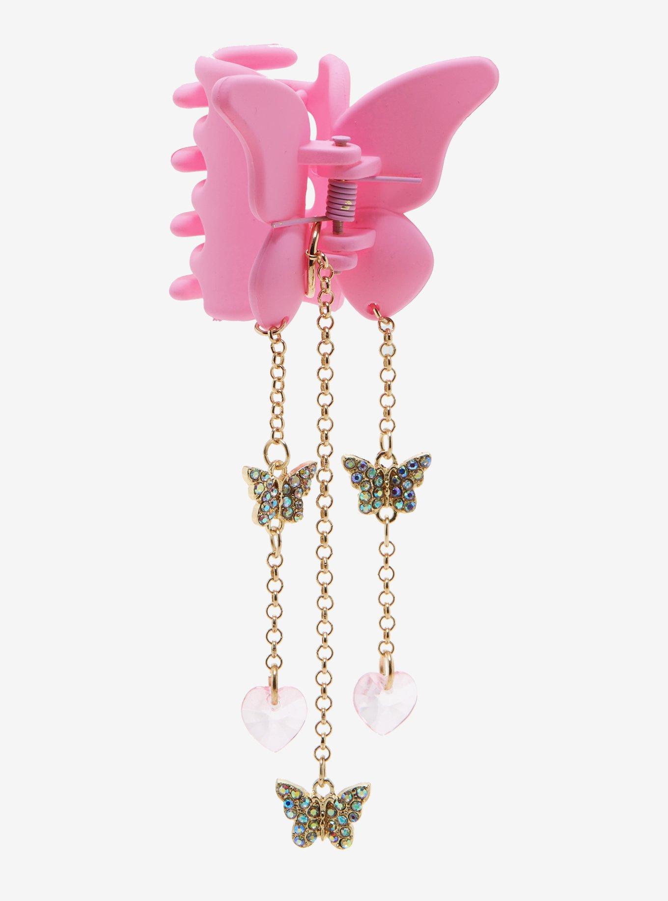 Pink Butterfly Charm Claw Clip, , hi-res