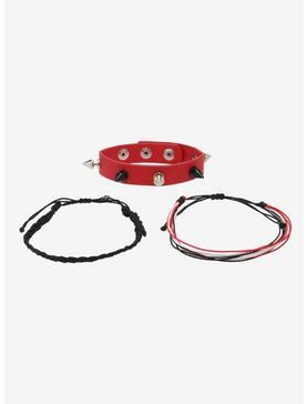 Red & Black Spike Cord Bracelet Set, , hi-res
