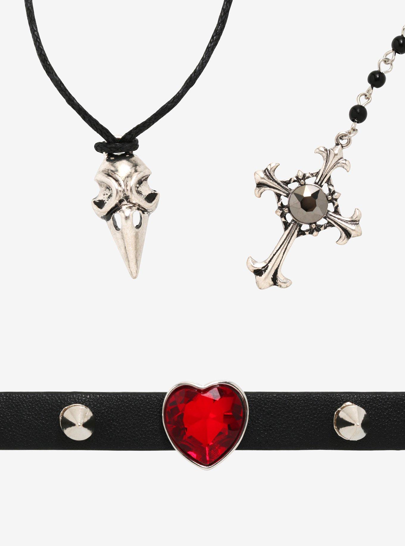 Bird Skull Heart Choker Necklace Set, , hi-res