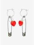 Safety Pin Heart Drop Earrings, , hi-res